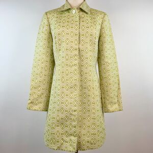 Vintage 'Enough About Me' Long Button Up Mint Green Art Deco 60s Coat Sz 6 Retro